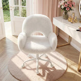 Vanity Chair Round Hollow Back Height Adjustable Faux Fur Wheels Arms Makeup Bedroom