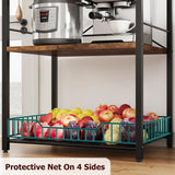 Kitchen Bakers Rack, Microwave Oven Stand with Large Wire Basket, 4-Tier Kitchen Utility Storage Shelf