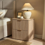 Fluted Nightstand Set of 2, Bedside Table with 2 Drawers, Engineered Wood