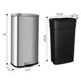 Homfa 30L Stainless Steel Step Trash Can Kitchen Garbage Can W/ Soft Close, Black,White, Silver, Gray, Red
