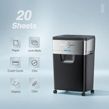 20-Sheet Heavy-Duty Shredder with 60-Minute Nonstop Operation, Ultra-Quiet 60dB, 6.6 Gal Waste Bin, CD and Credit Card