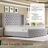 King Size Platform Bed Frame, 6.3” Thick Upholstered Curved Headboard
