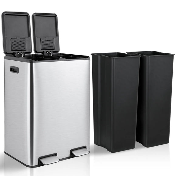 60L/16 Gal Dual Trash Can Stainless Steel Step Garbage Can – MD DC PRINT