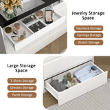 8 Drawer Dresser with LED Light, Modern Chest of Drawers with Hidden Handles and Glass Top for Bedroom