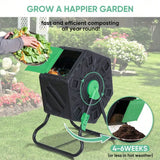 Plastic 18.5 Gallon Compost Tumbler Bin Tumbling Fertilizer Composter For Garden