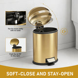 HANSMART 5L Round Gold Stainless Trash Can With Non Skid Base For Kitchen Bathroom