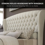 Queen Size Platform Bed Frame with Scroll Wingback Headboard/Footboard