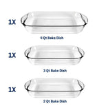 3-Piece Glass Bakeware Set with 2-Quart, 3-Quart, and 4-Quart Baking Dishes