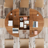 43-59in Extendable Round Conference Table for 4-8, Oval Wooden Meeting Table with Storage Shelf