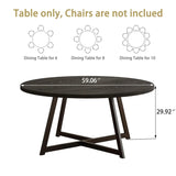 59'' Round Dining Table for 8, Wood Round Dinner Tables with Metal Base