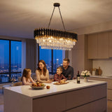 Modern Black & Gold Crystal Chandelier, 3-Tier K9 Oval Crystal Chandelier for Kitchen