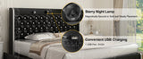 Queen Platform Bed Frame w/LED Lights, Wingback Headboard, USB Ports