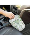 Green Leaf Pattern Collapsible Car Trash Can Portable Garbage Bin For Front Back Floor