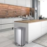 Homfa 30L Stainless Steel Step Trash Can Kitchen Garbage Can W/ Soft Close, Black,White, Silver, Gray, Red