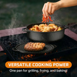 6.8 Quart Cast Iron Skillet with Reversible Grill Griddle Lid - 3-in-1 Black Round Cast Iron