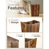 2 Gallons Rectangular Wastebaskets Acacia Wood Waste Basket with Handles