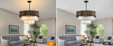 Modern Crystal Chandelier 12-Light Black for Dining Room Living Room Round  Ceiling