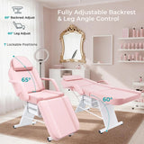 Pink Tattoo Chair for Client with Rolling Stool, Adjustable Tattoo Chair Esthetician Bed, Facial Chair Bed Tattoo Table with 2 Storage Trays, Multi