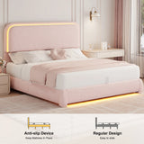 Full Size LED Bed Frame with Storage Drawers, Rounded Headboard