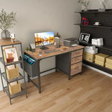 Computer Desk with Fabric File Drawers Cabinet 47 Inch Reversible Home Office Desks