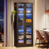 Bookcase with Doors and LED Light, 67-inch Tall Bookshelf with 8-Tier Shelves for Living Room