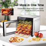 8-Tray Stainless Steel,600W with 4 Presets & Digital Timer for Jerky, Fruit, Herbs