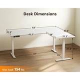 63 Inch Electric L Shaped Standing Desk Reversible Corner Height Adjustable