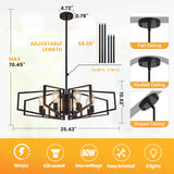 Modern 8-Light Geometric Chandelier Adjustable Height Metal Pendant Light with Black