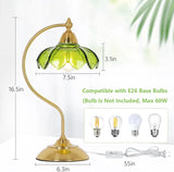 Vintage Green Glass Flower Desk Lamp With Gold Metal Base For Bedroom