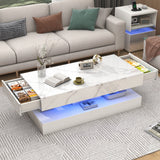 Modern Stylish Coffee Table w/ LED lights, Double-Layer Design for Living Room