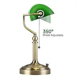 Green Glass Bankers Desk Lamp for Study, Office, LED Bulb Included