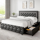 Queen Bed Frame w/LED Lights, Modern Platform Bed w/Diamond Headboard