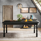 Wood Black Dining Table, for 4-6 People, 62” Farmhouse Large Rectangle Kitchen Table