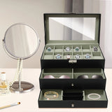 3 Tier Watch & Jewelry Box w/ 12 Watch Slots Tip Tier and 2 Pull -Out Drawers