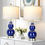 22" Modern Double Gourd Ceramic Table Lamps Set of 2, Bedside Lamps