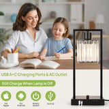 Industrial Table Lamps Set of 2 Black Bedside Lamp with USB A+C Ports