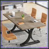 Modern 5FT Conference Table for 4-6 People, Strong Metal Frame Office Meeting Desk with Grey Top
