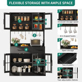 Black Tall Kitchen Pantry Cabinet with Microwave Stand, Storage Hutch, and Acrylic Doors