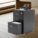 3 Tiers Rectangular Steel Vertical File Cabinet,Pink/White/Black Metal Mobile File Cabinet