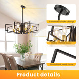 Modern 8-Light Geometric Chandelier Adjustable Height Metal Pendant Light with Black