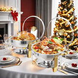 2/4 Pack Chafing Dish Buffet Set, 5QT Buffet Servers and Warmers, Round Catering Warmer with Glass