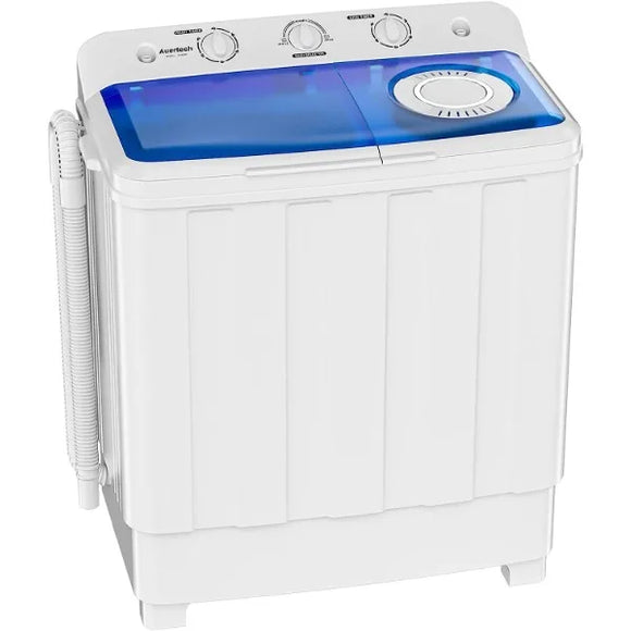 Portable Washing Machine, 28lbs Twin Tub Washer Mini Compact Laundry Machine with Drain-MD DC PRINT