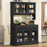 Black Tall Kitchen Pantry Cabinet with Microwave Stand, Storage Hutch, and Acrylic Doors