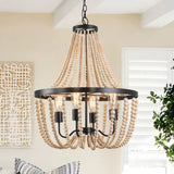 Modern Boho Wood Bead Chandelier Classic Dimmable High Ceilings Chandeliers