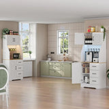 Adjustable Shelf Tall Kitchen Pantry Cabinet with 3 Drawers, LED Light & Charging Station