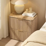Fluted Nightstand Set of 2, Bedside Table with 2 Drawers, Engineered Wood