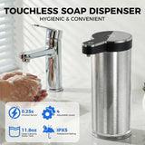 Touchless Automatic Soap Dispenser, Stainless Steel, USB Rechargeable, 4 Adjustable Levels,