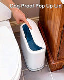 Slim White Bathroom Trash Can with Lid, Dog Proof Garbage Bin with Air-Press Bag