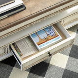Vintage Inspired Rectangular Lift Top Coffee Table w/ Storage, White&Brown
