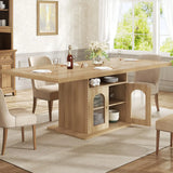 63" Rectangle Dining Table Seats 4-6 Faux Marble Top Storage Shelves Cabinet Kitchen Home Apartment White